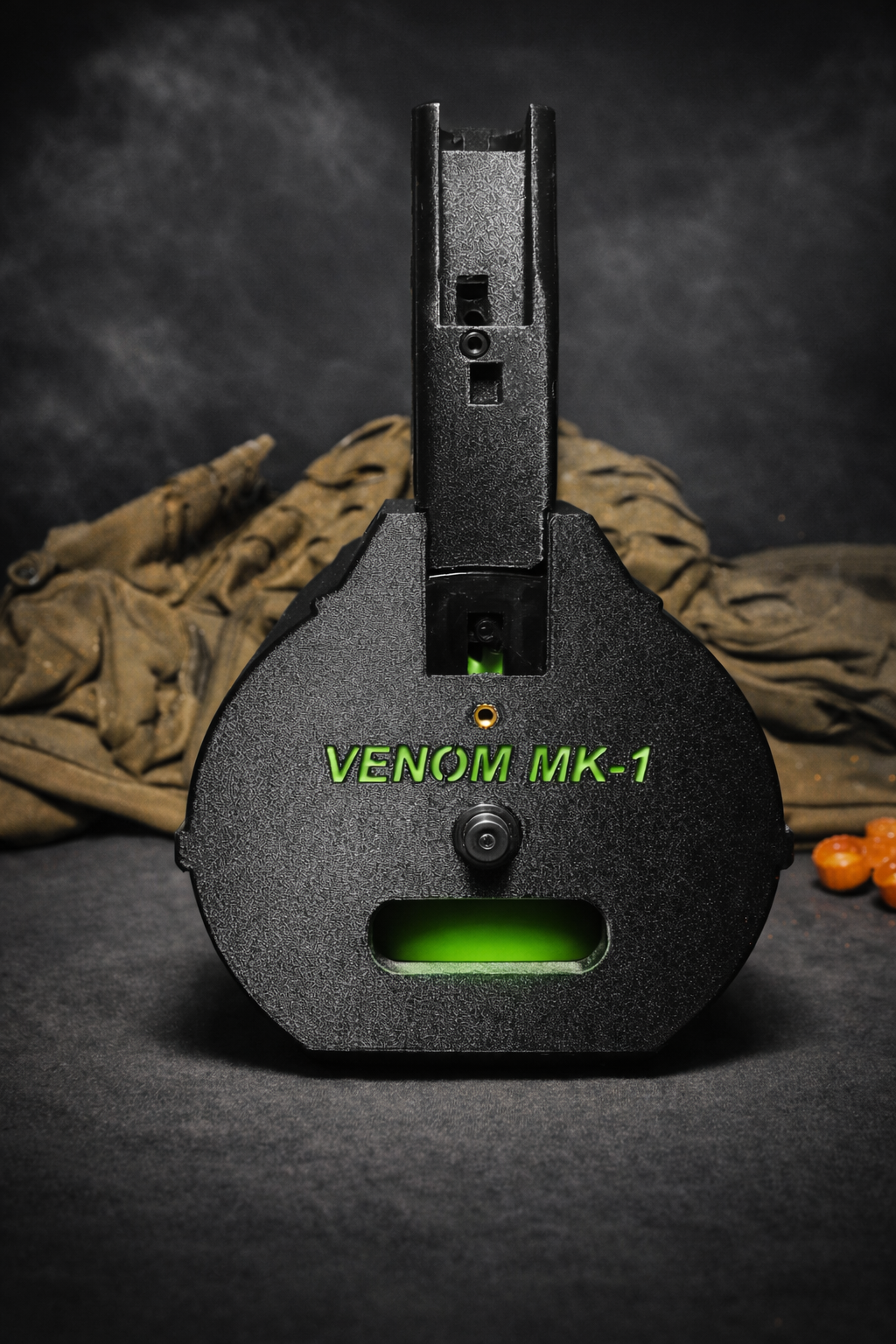 VENOM MK-1 40-round FSR and roundball paintball drum magazine
